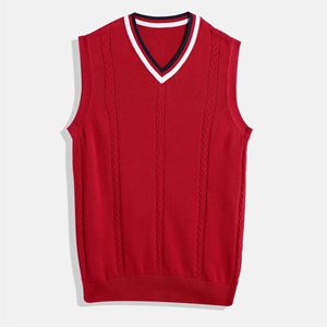 Style <b>sleeveless</b> high quality custom logo OEM wholesale manufacturer 100% cotton woven v neck student collage <b>men's</b> <b>sweater</b> vest - Product Image 6