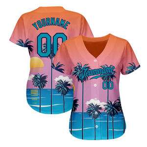 Maillot de baseball personnalisé sublimé respirant, imprimé palmiers tropicaux, unisexe, manches courtes, 120g polyester, tenue d'été pour équipe 00 - Product Image 2