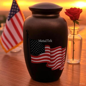 American flag cremation urn patriotic themed funeral urns aluminum metal military veteran memorial ashes adult cremation urns - Product Image 5