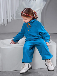 Ensemble survêtement d'hiver bleu coupe-vent respirant en polaire écologique grande taille avec sweat à capuche col montant et pantalon chaud décontracté deux pièces - Product Image 2