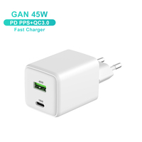 Cargador GaN de 45W PD3.0 USB C, Cargador Tipo C de Carga Rápida, Doble Puerto, Enchufe Universal, Cargador de Pared para iPhone, Samsung, Laptop