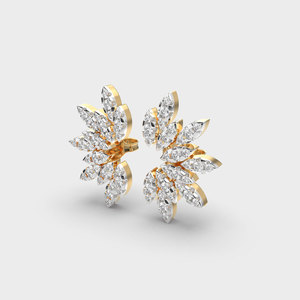 IGI Certified Lab Grown Round Diamond Stud Earrings 14K Yellow / White / Rose Gold <b>Leaf</b> Cluster Floral Diamond Earrings - Product Image 2