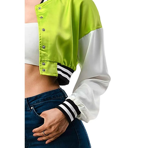 Vente chaude femmes recadrée Satin Varsity veste vêtements d'extérieur mode culture Varsity Baseball veste confortable séchage rapide CroP haut - Product Image 3