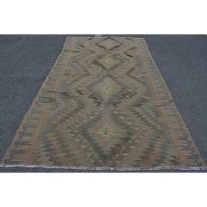 Alfombra de lana Kilim marrón Beige 5,6X9,5 pies tejido plano turco sala de estar alfombra felpa rectángulo pasillo Patchwork diseño látex - Product Image 1