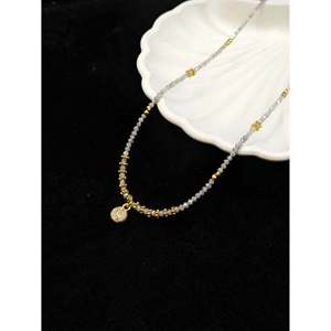 Collier en or 18 carats plaqué or avec perles en forme de boule, motif diamant blanc - Product Image 1
