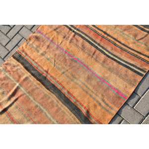 Alfombra de lana turca Vintage, alfombra de área de gran tamaño naranja y negra, patrón de retazos de 37x53 pies para sala de estar o pasillo para adolescentes - Product Image 5