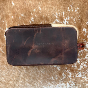 New High Quality Wholesale Hair on Tooled <b>Leather</b> Travel Cosmetic <b>Bag</b> Western Genuine <b>Leather</b> Makeup Organizer <b>Bag</b> for Women's - Product Image 4