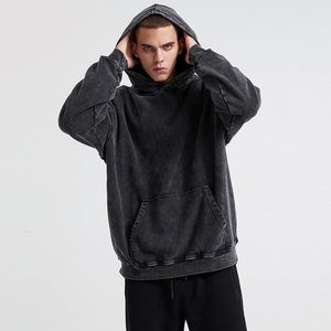Sweats à capuche pour hommes 100% coton Argent et rose Sweats à capuche délavés à l'acide hommes Couleurs et tailles personnalisées Sweats à capuche thermiques respirants Tailles personnalisées - Product Image 2