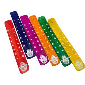 Soporte de incienso de madera amarillo hecho a mano DISEÑO DE Hamsa receptor de cenizas para el hogar fragancia meditación decoración difusor de aromaterapia directo - Product Image 2