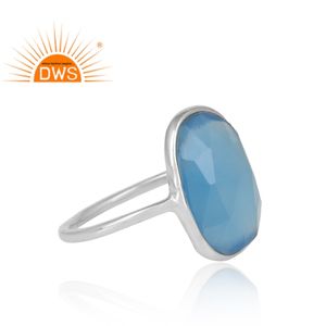 Vente chaude Fine Sterling Silver Natural Blue Calcedony Gemstone Bague empilable Fabricant de bijoux personnalisé - Product Image 4