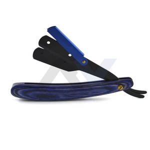 Rasoir Swing Lock Shavette à bord droit Rasoir à manche en bois bleu uni Rasoirs de qualité supérieure en acier inoxydable noir - Product Image 6
