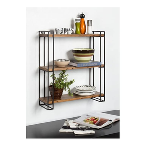 Étagères flottantes murales de conception la plus récente avec cadre en métal Étagères de salle de bain en bois rustique avec rangement en fil disponible ici - Product Image 1