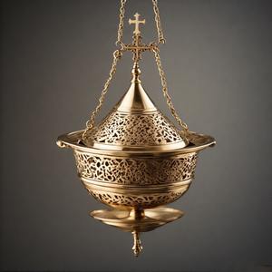 HolySmoke Encensoir en métal orné de fumée divine Brûleur d'encens d'église traditionnelle avec chaîne en laiton vintage polonais - Product Image 5