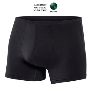 Calzoncillos bóxer de punto de algodón modal para hombre, transpirables, de tiro medio, lisos, con logo en la cintura - Product Image 5