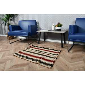 Turkish Vintage Kilim Rug 2.4x2.5 ft, <b>Red</b> Small Striped <b>Wool</b> Rug - Product Image 4