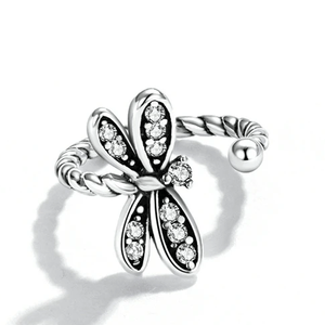 Boucles d'oreilles clips ou huggies en argent sterling plaqué or 18 carats avec perle et opale, motif libellule, pour fête, mariage ou cadeau - Product Image 2