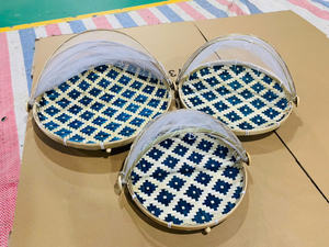 ECO Products Woven Bamboo Serving Tray Round Cover with Folding Set Lid Decorative Fruit Bread Tray - Product Image 4