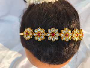 Joyería nupcial pakistaní Kundan Sheesh Phool Tikka Matha Patti banda para el cabello chapada en oro mujeres niñas accesorio étnico para el cabello regalo - Product Image 6