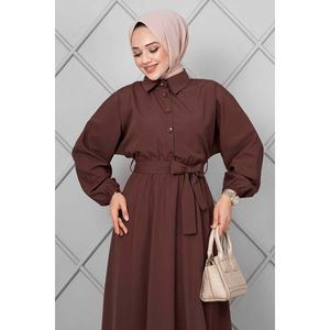 Robe Hijab Longue Boutonnée à Manches Chauve-Souris Marron - Product Image 5