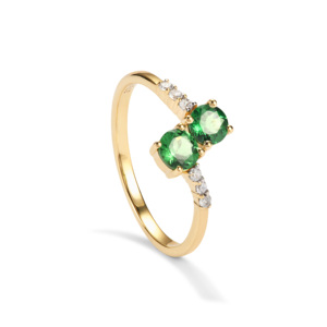 Bague en or 9 carats plaqué rhodium avec grenat tsavorite et zircon blanc 0,96 ct serti clos, bijou en pierres précieuses - Product Image 1
