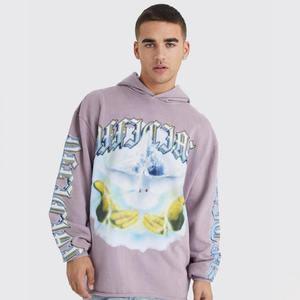 Venta al por mayor personalizado de gran tamaño Raw Hem lavado Loopback gráfico sudaderas con capucha de los hombres de algodón mezclado básico último diseño - Product Image 1