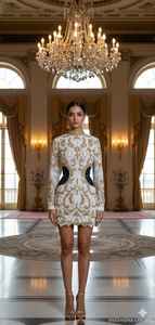 Robe de soirée de luxe à volants, brodée à la main, avec motif floral 3D, boutons en cristal, dentelle, ceinture en laine - Product Image 2