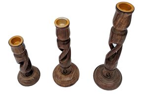 Top Selling Home Decorative Set of 3 Wooden Candle Stand Antique Hand Cared Mango Wood Premium Candle Holders Manufacturer - Product Image 4