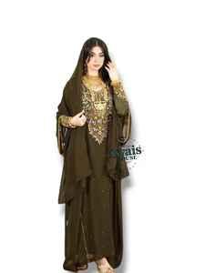 Caftán Árabe AWAIS HOUSE Zardozi, Abaya Farasha Jalabiya Hijab, Ropa Islámica, Hecho a Mano con Cuentas, Poliéster Ligero, Largo - Product Image 2