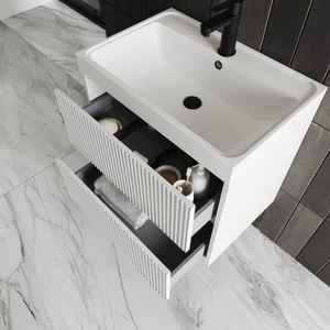 Lavabo Cannes côtelé blanc mat de 60 cm avec meuble de salle de bain - Product Image 3