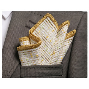 Mustard Beige Wool Handmade Knitted <b>Edge</b> Signature Border Handkerchief Elegant Pocket <b>Square</b> for Blazers Suit Dining Accessories - Product Image 1