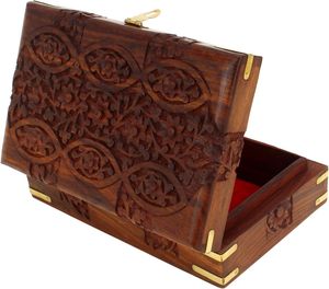 Joyero de madera hecho a mano personalizado, caja organizadora de madera tallada a mano para almacenamiento de joyas, elegantes cajas de anillos - Product Image 3