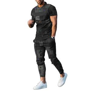 Ensembles de vêtements de sport de rue Hip Hop pour hommes T-shirt et pantalon à col rond respirant 100% coton Vêtements de sport d'été à la mode Vêtements pour hommes - Product Image 1