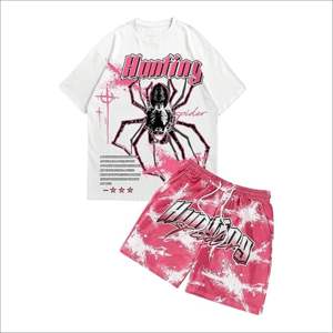 Fabricante de ropa personalizada, ropa de calle, conjunto de dos piezas para hombre, camisa 100% algodón con estampado de peso pesado abullonado y pantalones cortos a juego. - Product Image 1