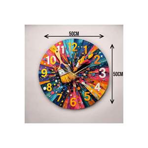 Colorful Print Patterned <b>50cm</b> Wooden Silent Table <b>Wall</b> <b>Clock</b> Perfect Gift Idea - Product Image 3
