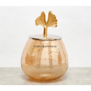 Vente en gros de bol en verre de haute qualité standard avec couvercle supérieur en feuille de gingko en métal plaqué or au prix le plus bas - Product Image 1