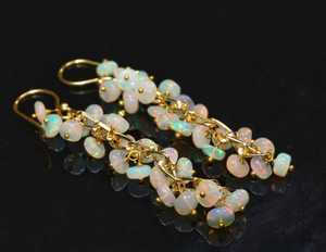 Pendientes de Ópalo Etíope Hechos a Mano, Plata de Ley 925, Chapados en Oro de 14K, Joyería de Ópalo de Fuego con Cuentas para Mujer - Product Image 4