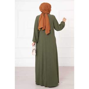 Caqui bolsillo detallado plisado modesto conjunto abaya - Product Image 1
