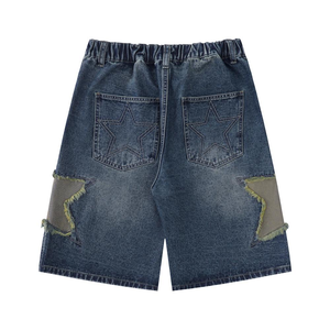 Shorts baggy pour hommes en denim délavé de haute qualité respirant à taille mi-haute avec logo brodé personnalisé, streetwear été 2025 - Product Image 2
