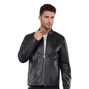 Chaqueta de Cuero Casual para Hombre, Color Sólido, Estilo Urbano, Cuello Alto de Lona, Transpirable, Ecológica y Cómoda - Product Image 2