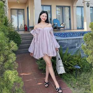 Chemise pour femme en mousseline de soie rose de haute qualité, manches bouffantes, col en V - Product Image 6