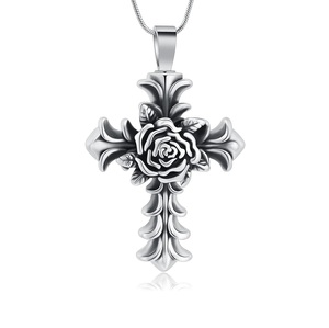 Cremation urn <b>For</b> <b>Ashes</b> Rose Shape Stainless Steel Cross Memorial Cremation <b>Ashes</b> Urn Pendant <b>Necklace</b> Jewelry Urn Custom Size - Product Image 1