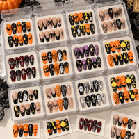 Faux ongles gothiques d'Halloween à presser, faits à la main, longs, carrés, avec croix et araignée, fournisseur OEM