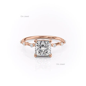 Bague de fiançailles chrétienne solitaire en or jaune 14 carats de style classique, diamant taillé en laboratoire, pavé à distance, anniversaire - Product Image 4