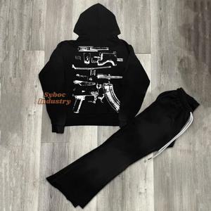 Ensembles de pantalons évasés à capuche élégants pour hommes Vêtements pour garçons en coton organique 420 GSM sérigraphiés personnalisés respirants pour la saison d'hiver - Product Image 4