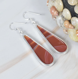 Orange Botswana Agate 925 <b>Sterling</b> <b>Silver</b> Long <b>Earring</b> Handmade Jewelry Gift for <b>Christmas</b> Wholesale Jewelry Factory Price - Product Image 3