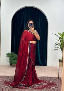 Nouvelle tenue de fête Georgette Saree avec broderie séquencée comprenant un chemisier en fil de coton Vêtements indiens et pakistanais - Product Image 3