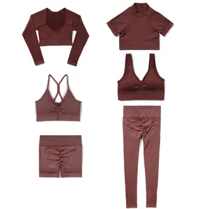 5 pièces vêtements de sport pour les femmes Offre Spéciale dame Yogasuit sans couture vêtements de sport respirant packedge costume - Product Image 1