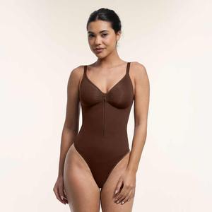 Body de una pieza de cintura alta sexy con escote pronunciado y soporte para el pecho para mujer, control de abdomen, largo por encima de la rodilla, transpirable y moldeador - Product Image 4