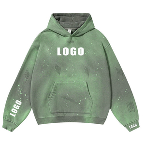 Otoño-Invierno Hombres Aparte Wash Sudadera con capucha 100% Poliéster Color sólido Logotipo personalizado Color sólido Sudadera con capucha - Product Image 2