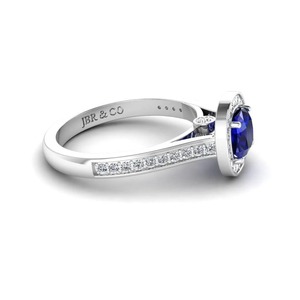 Meilleure vente Bague de fiançailles Halo en argent 925 plaqué or diamant saphir bleu taille coussin pour femmes au prix de gros - Product Image 3